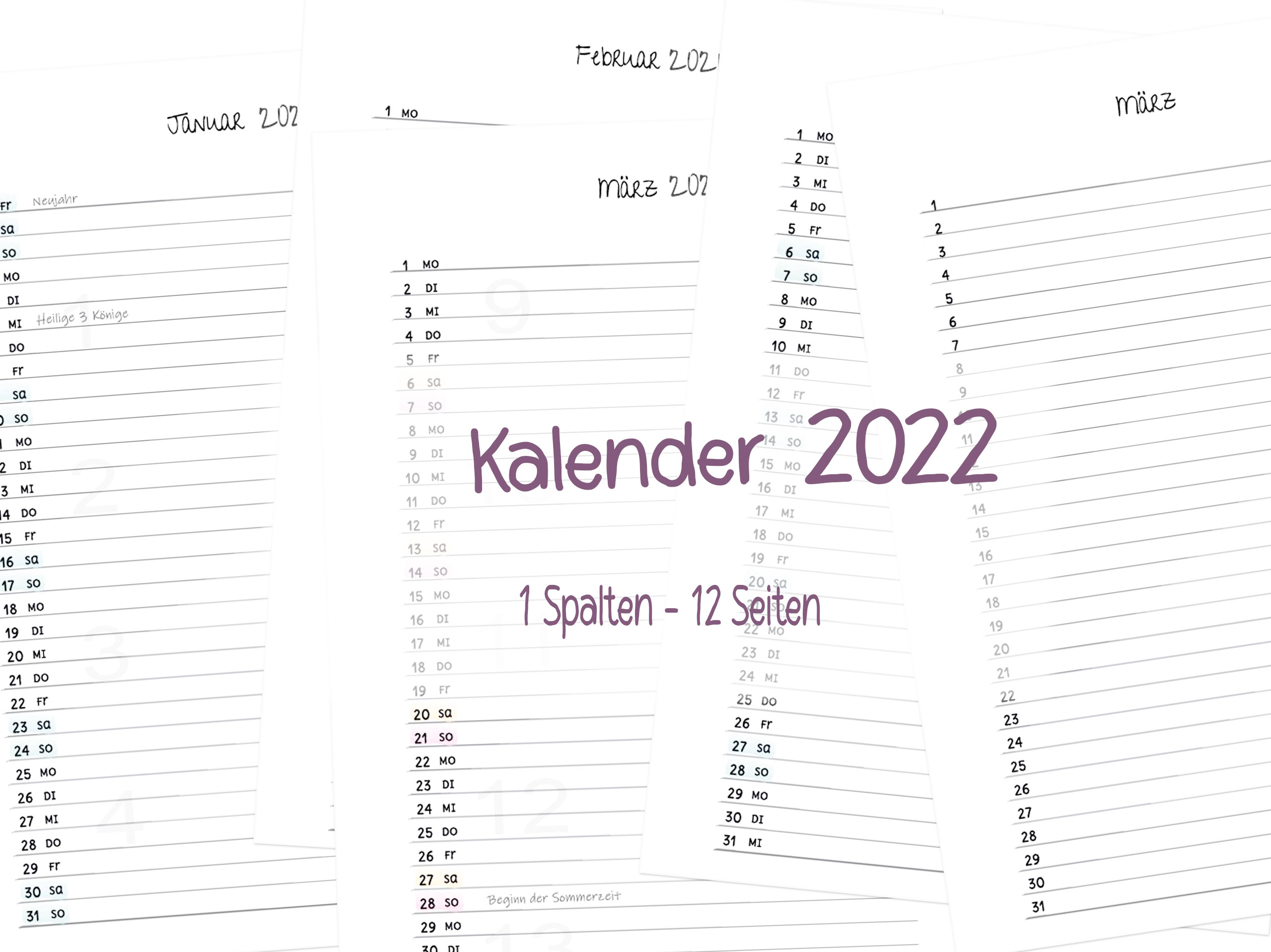 Kalender 2022 – 1 Spalte – 12 Seiten