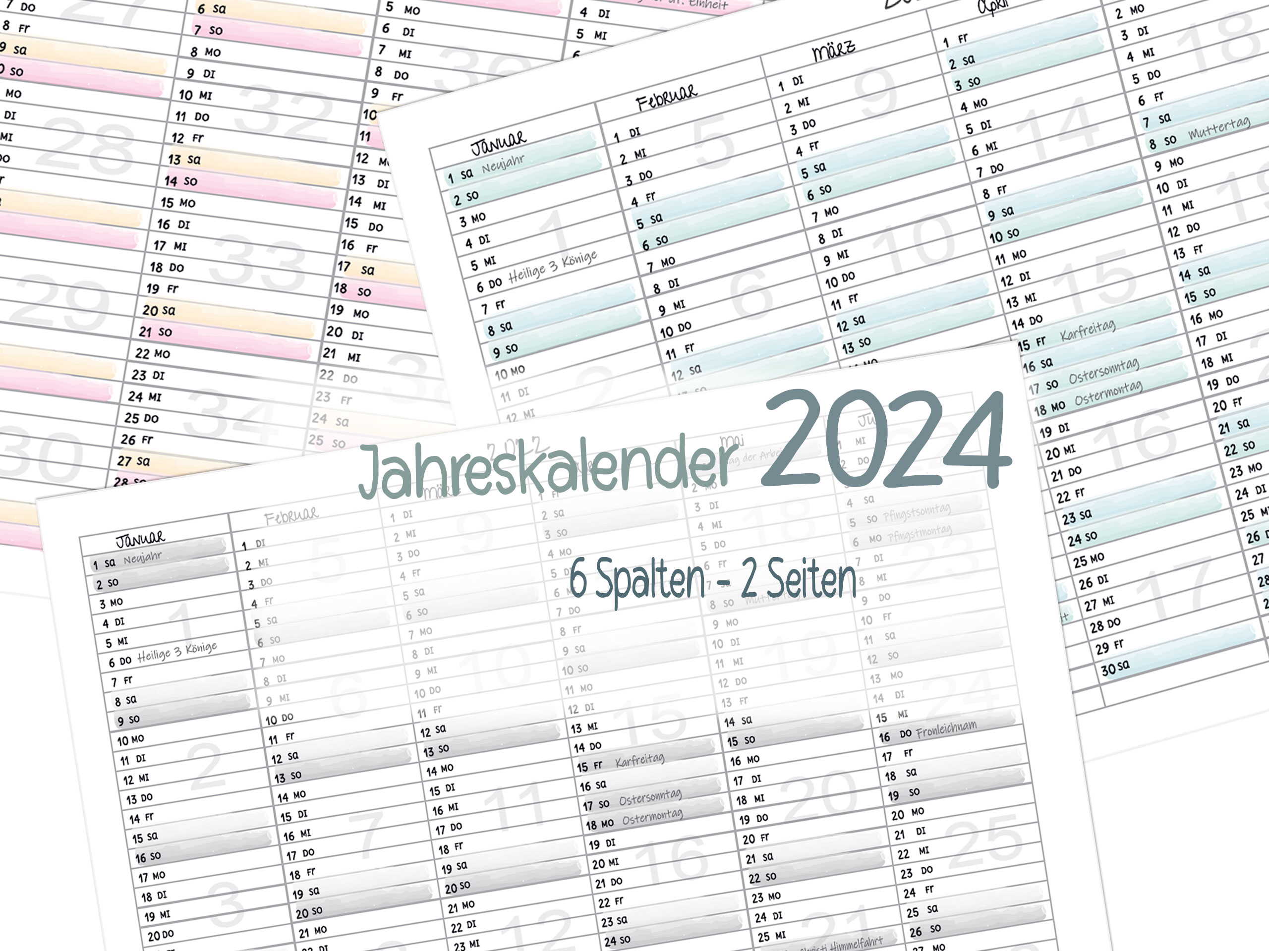2024 Jahreskalender -6 Spalten